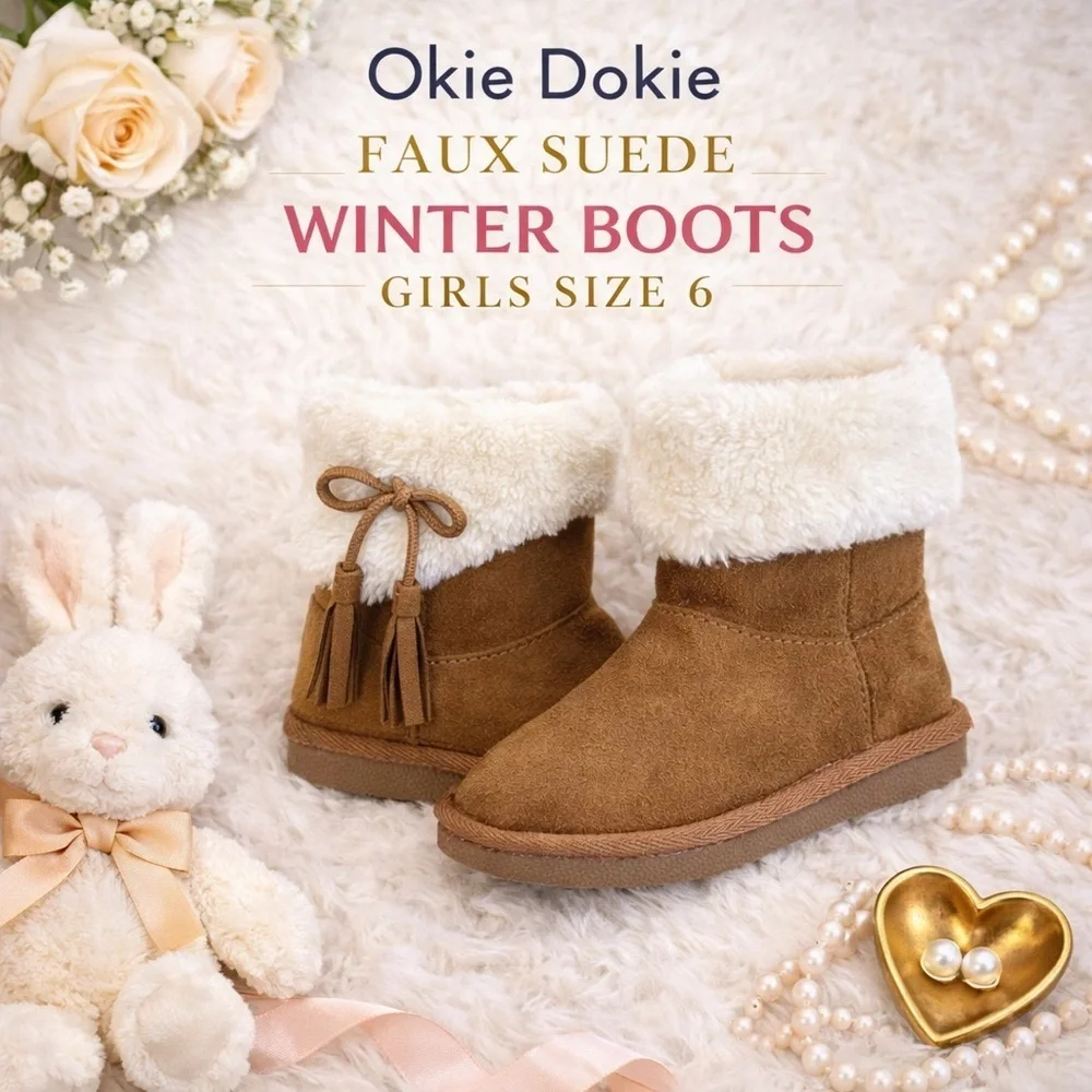 Okie Dokie Lil Asbury Faux Suede Winter Boots Girls Size 6 NWOT